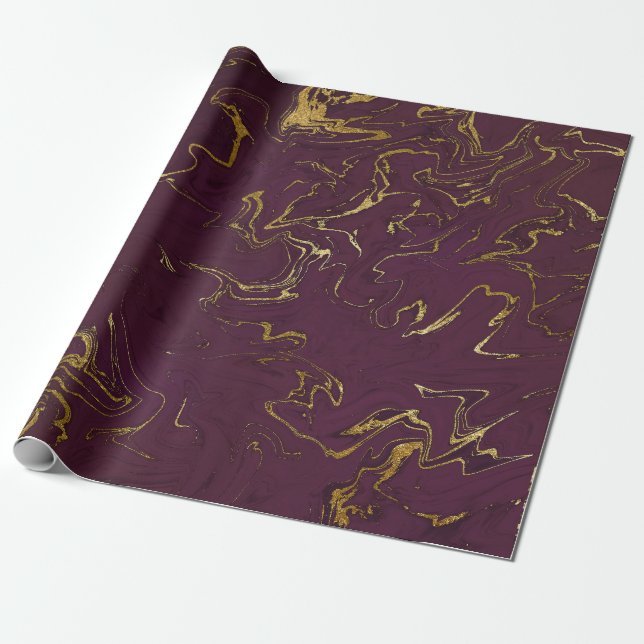 Deep Earth Gold Marble Plum Purple Wrapping Paper (Unrolled)