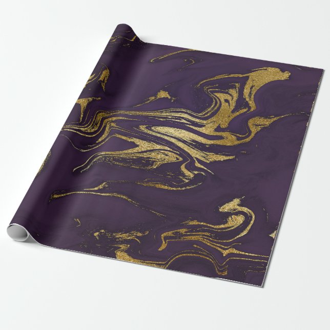 Deep Earth Gold Marble Plum Purple Wrapping Paper (Unrolled)