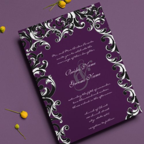 Deep Eggplant Swirl Wedding  Invitation