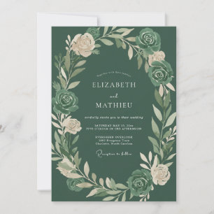 Deep Emerald Blossom Wedding Invitation