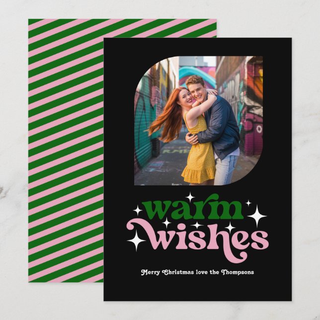 Deep Emerald & Blush Modern Retro Christmas Photo Holiday Card (Front/Back)