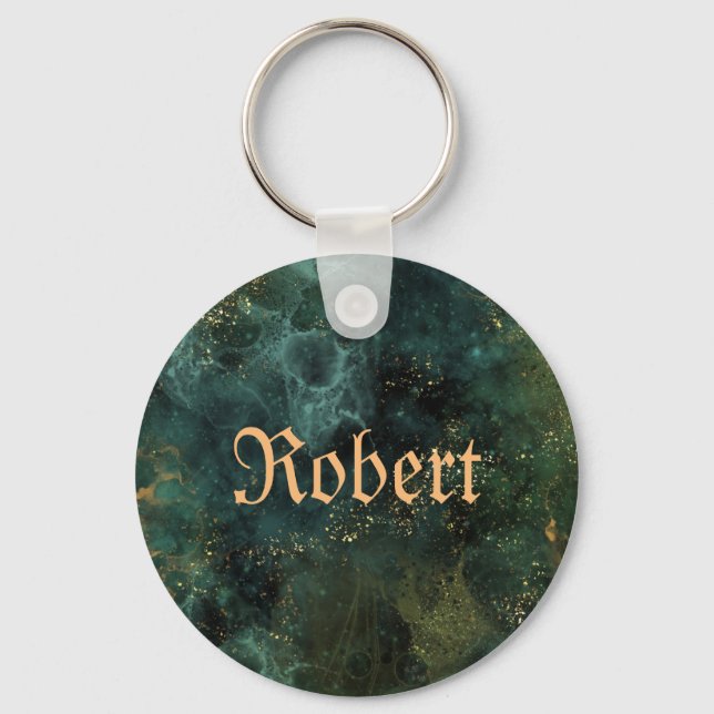 Deep Emerald Elegant Green customizable name Keychain (Front)