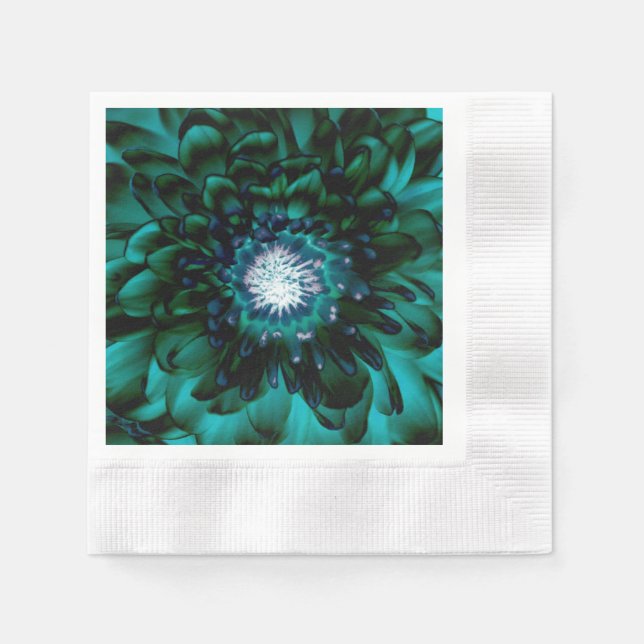 Deep Emerald Floral Print Paper Napkin (Front)