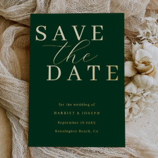 Deep Emerald & Gold Foil Wedding Save The Date Invitation