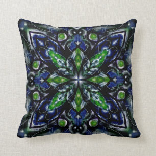 Deep Emerald Green & Blue Mandala Throw Pillow