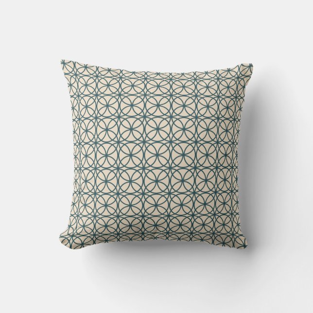 Deep Emerald Off-White Circle Geometric Pattern Throw Pillow (Front)