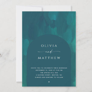 Deep Emerald Teal Wedding   Modern Arch + QR Code Invitation