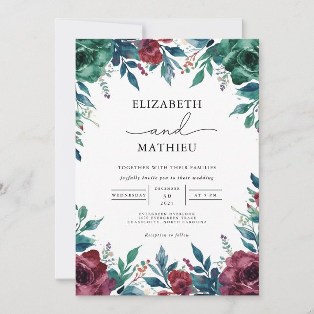 Deep Floral Lush Wedding Invitation (Front)