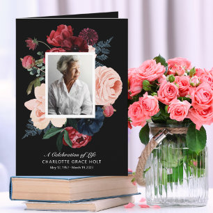 Deep Floral Photo Memorial Program