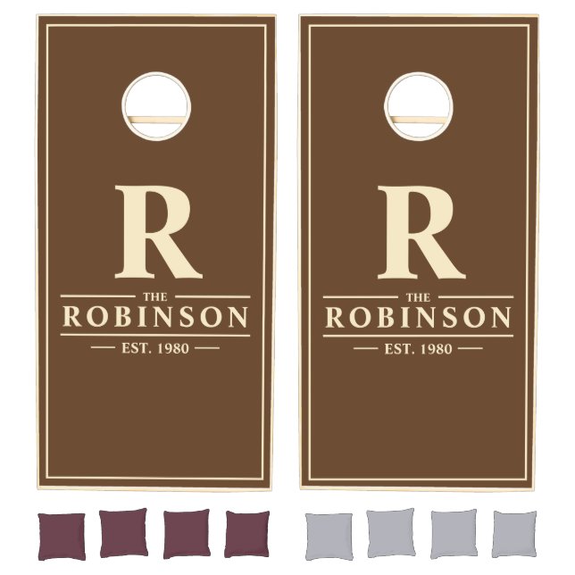 Deep Forest Brown Family Name & Initial Cornhole Set (Set)