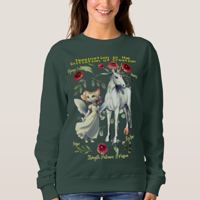 (Deep Forest) Fashionable Trendy Unicorn Cats Fun Sweatshirt (Front)