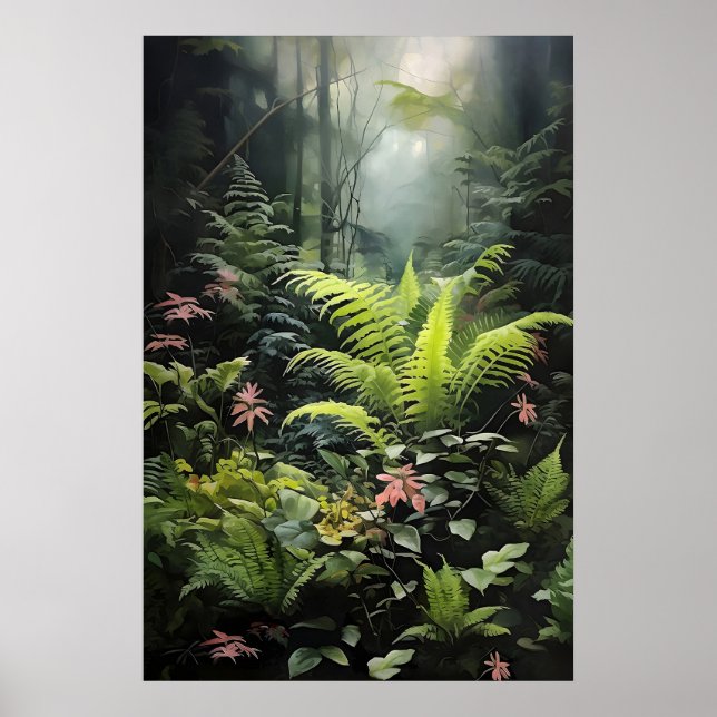 Deep Forest Fern, Woodland Moody Wall Print, Dark Poster (Front)
