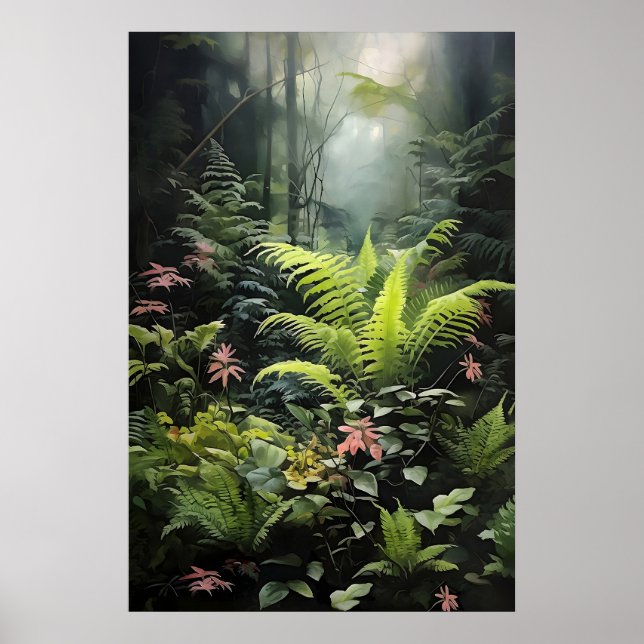 Deep forest fern, woodland moody wall print, dark poster (Front)