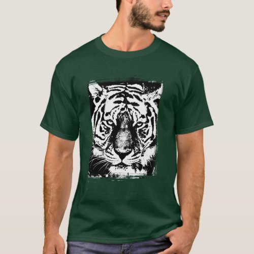 Deep Forest Green Color Pop Art Tiger Head Elegant T_Shirt