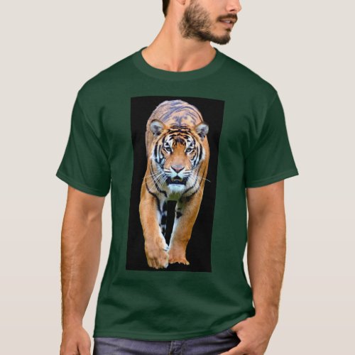 Deep Forest Green Color Tiger Trendy Modern T_Shirt