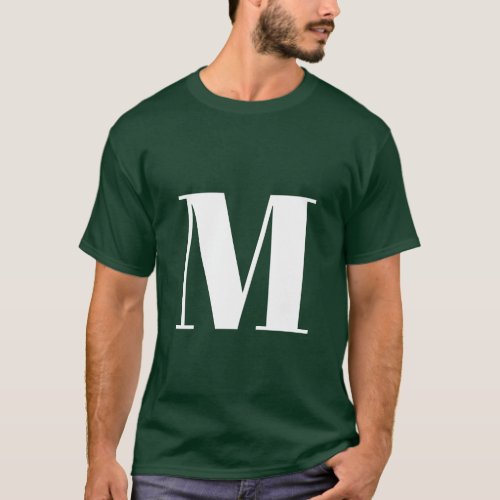 Deep Forest Green Initial Letter Monogram Modern T_Shirt