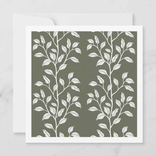 Deep Forest Green Leaf Botanical Silhouette Art Note Card (Front)