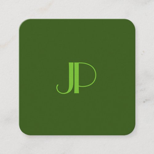 Deep Forest Green Modern Elegant Monogrammed Square Business Card