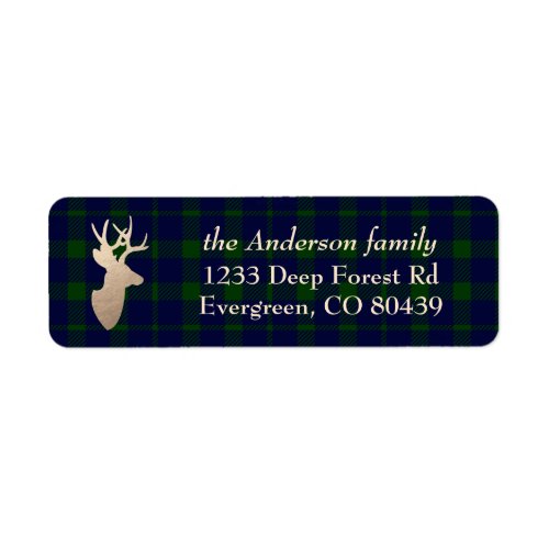 Deep Forest Plaid Golden Deer Christmas Holiday Label
