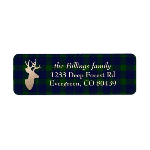 Deep Forest Plaid Golden Deer Christmas Holiday Label