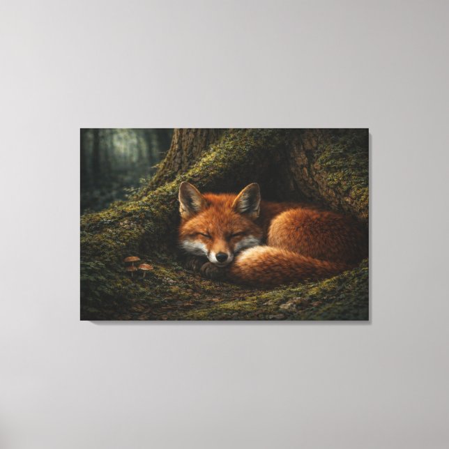 Deep Forest Slumber | Fox Art | Stretched Canvas Print (Front)