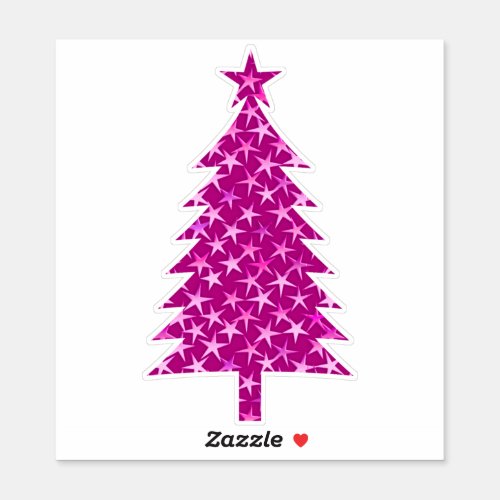 Deep Fuchsia Pink Christmas Tree with Stars  Sticker