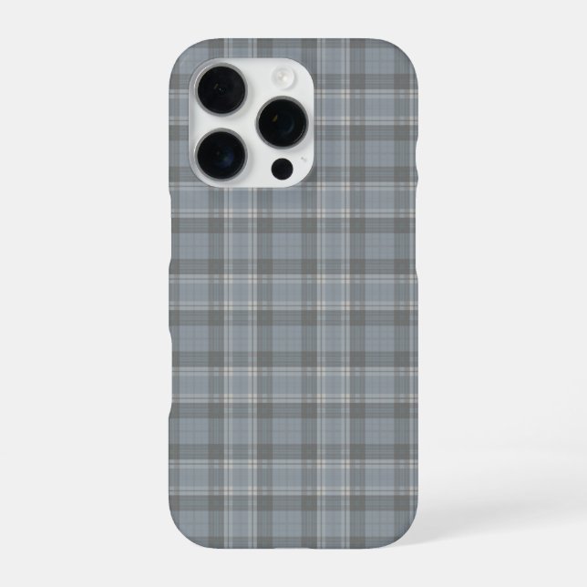 Deep Gray-Blue and Soft Gray Plaid iPhone Case (Back)
