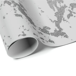 Deep Gray Marble Silver Stine Metallic Shiny Wrapping Paper