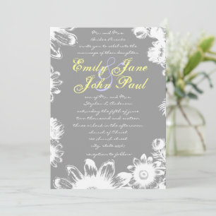 Deep Gray Yellow Lilac Flower Wedding Invitation