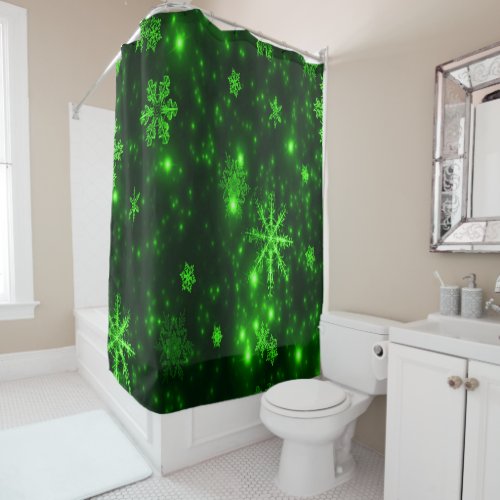 Deep Green and Bright Snowflakes Shower Curtain
