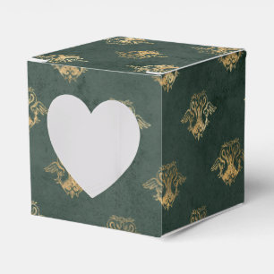 Deep Green and Gold Vintage Dragon Favor Boxes