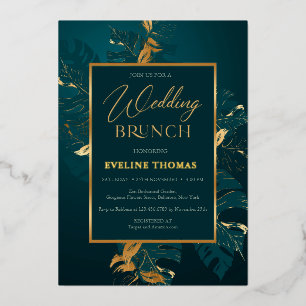  Deep green and real gold foil wedding brunch Invitation