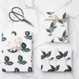 Deep Green And White Leaf Wrapping Paper Sheets