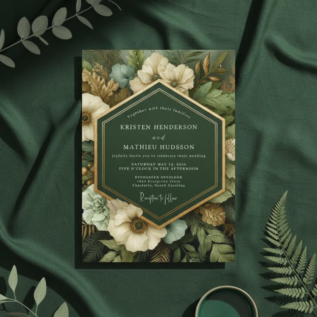 Deep Green Botanical Opulence Wedding Invitation (Creator Uploaded)