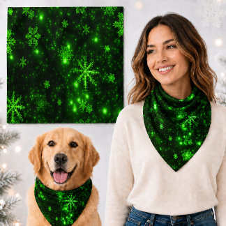 Deep Green Bright Snowflakes Holidays Large Bandana