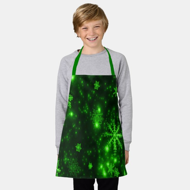 Deep Green Bright Snowflakes Holidays Small Apron (Worn)