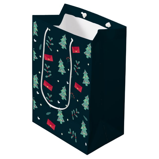 Deep Green Christmas Trees Perfect Medium Gift Bag (Front Angled)