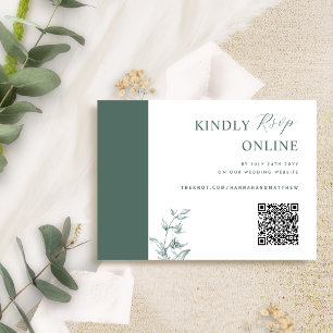 Deep Green Elegant QR Code RSVP Wedding Enclosure Card