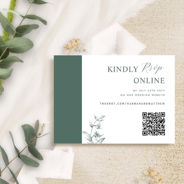 Deep Green Elegant QR Code RSVP Wedding Enclosure Card (Creator Uploaded)