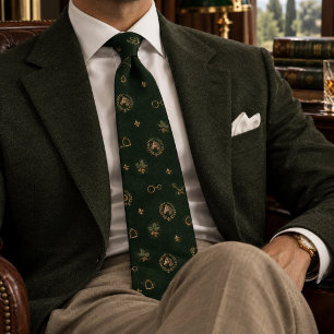 Deep Green Equestrian Heritage Riding Pattern Neck Tie