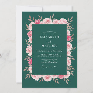 Deep Green Floral Bloom Wedding Invitation