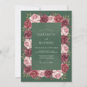 Deep Green Floral Embrace Wedding Invitation