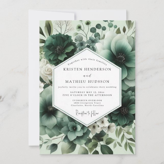 Deep Green Floral Opulent Wedding Invitation (Front)
