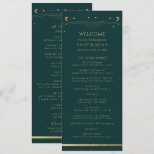 Deep Green Gold Celestial Sun Moon Stars Wedding Program