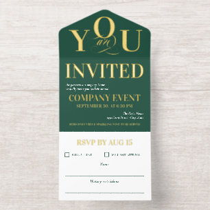 Deep Green Gold Elegant Typography Corporate Event All In One Invitation
