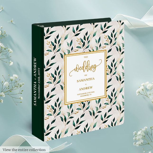 Deep Green Gold Eucalyptus Wedding Memory Album 3 Ring Binder (Deep Green Gold Eucalyptus Wedding Memory Album 3 ring binder)