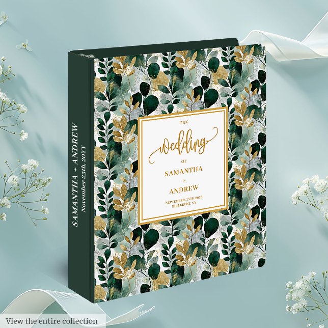 Deep Green Gold Greenery Wedding Memory Album 3 Ring Binder (Deep Green Gold Greenery Wedding Memory Album 3 ring binder)