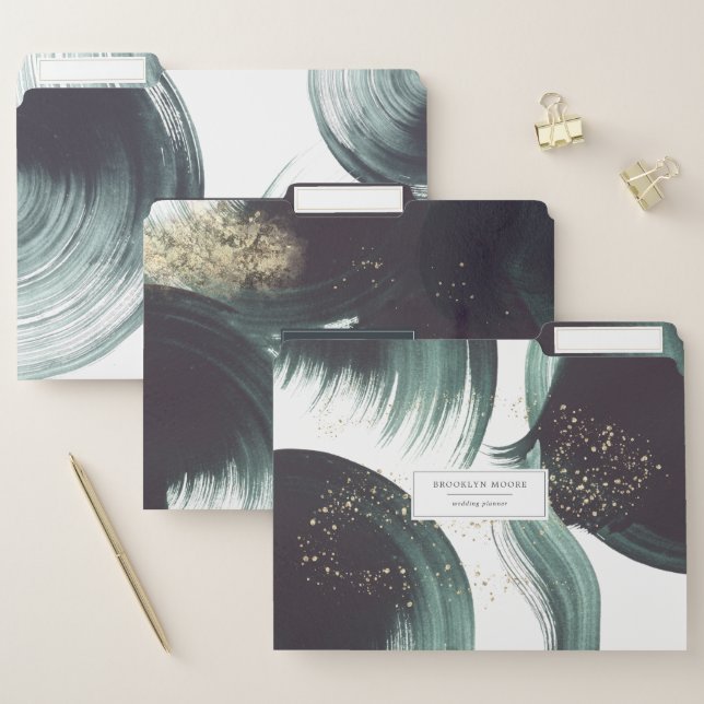 Deep Green Gold Grunge Abstract Personalized File Folder (Set)