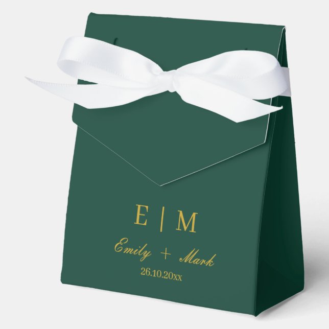 Deep Green Gold Wedding Favor Box Custom (Front)