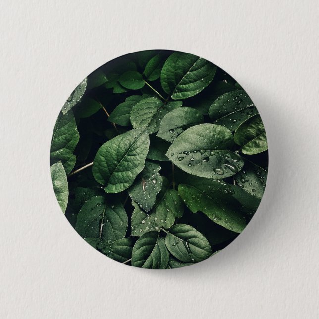 Deep Green Jungle Leaf Foliage Button (Front)
